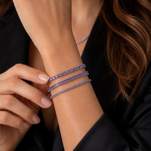 Lavender Tennis Bracelet Set, Purple Baguette & Round Crystal Bracelet, Stackable Jewelry, Elegant Gift for Her, Bridesmaid Jewelry
