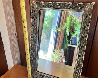 1950s Ornate Gold Vanity Mirror | Hollywood Regency Filigree Tabletop Mirror