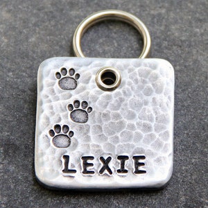 Personalized Pet ID Tag - Paw Prints - Handmade in USA