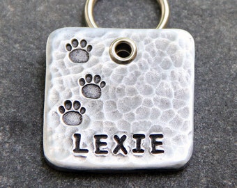 Personalized Pet ID Tag - Paw Prints - Handmade in USA