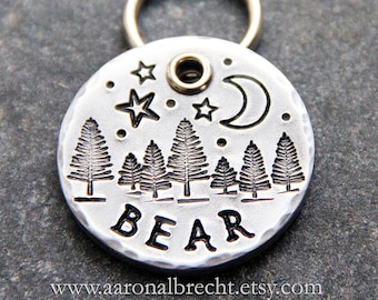 Deeply Engraved Custom Dog Tag for Dog, Woodland, Moon and Stars, Nature, Personalized Pet ID Tag