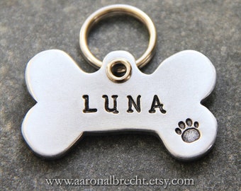 Pet Dog Tag, Dog ID Tag, Custom, Personalized, Hand Stamped Metal