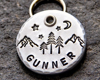 Custom Dog Tag: Mountain, Tree, and Star Design, Handmade Pet ID
