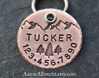 Copper Dog Tags for Dogs Personalized, Nature, Mountains, Trees
