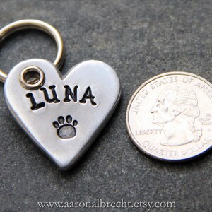 Small Dog Tags, Custom Pet id Tag, Personalized Heart with Paw Print Bild 4