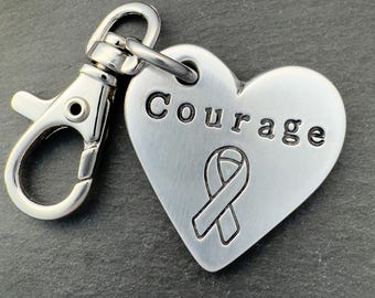 Personalized Cancer Awareness  Key Chain: Hand Stamped Inspirational Gift