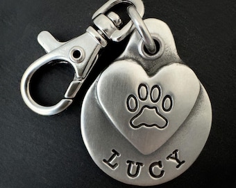 Custom Pet Memorial Keychain: Hand Stamped Pewter Paw Print