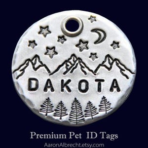Personalisierte Hundemarke: Berge & Bäume, Personalisierte Haustier ID, Handgemacht