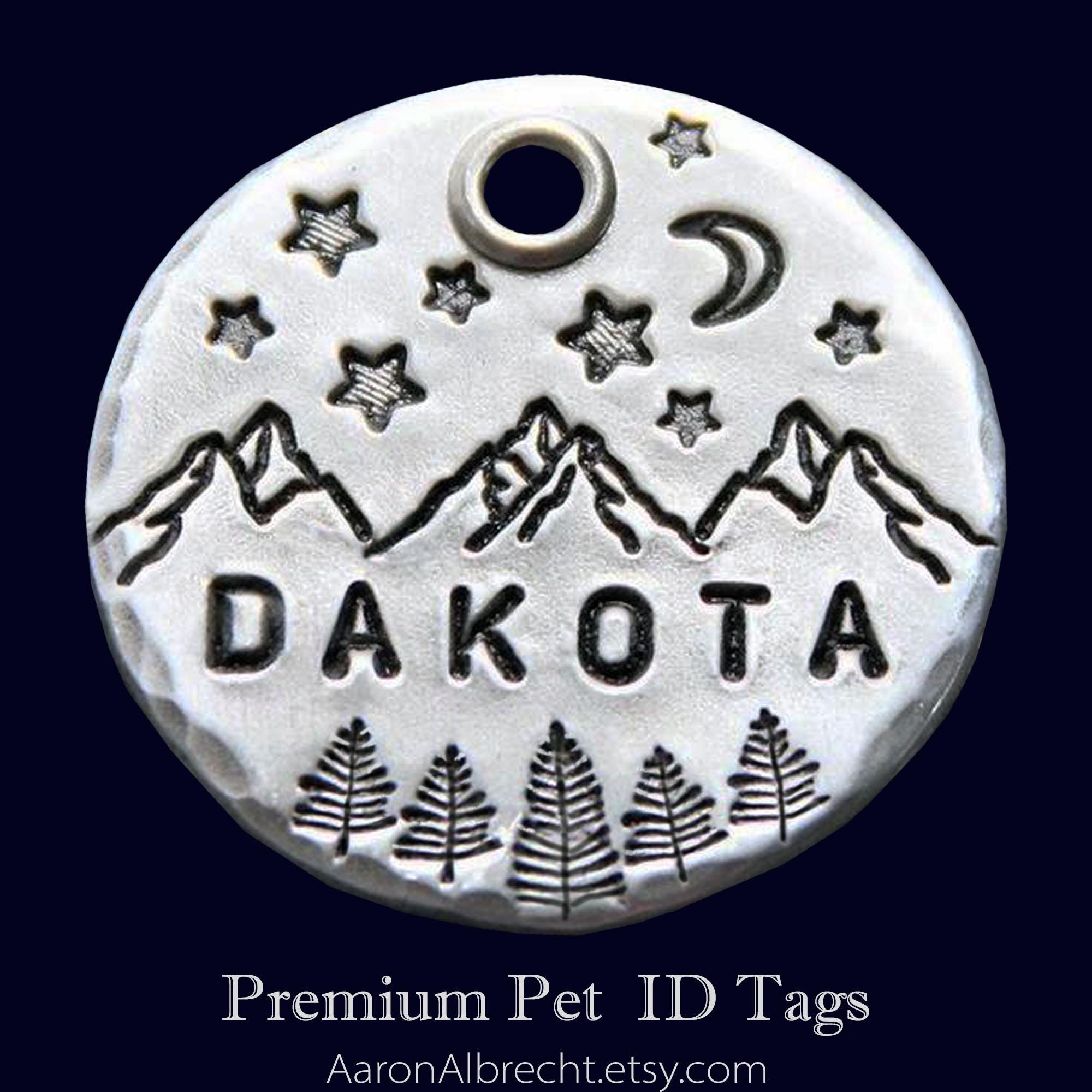 Custom Dog Tag: Mountain & Trees, Personalized Pet ID, Handmade