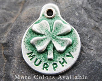 Hand Stamped Shamrock Dog ID Tag: Personalized Irish Wolfhound Pet Tag