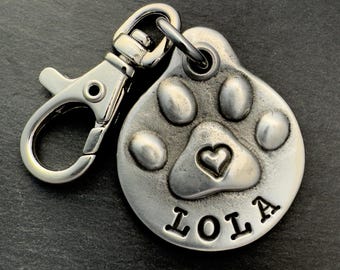 Custom Pet Memorial Keychain: Hand Stamped Pewter Paw Print