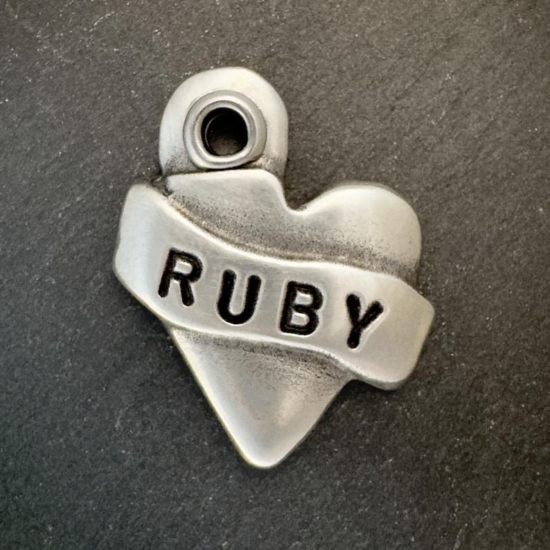 Cat Tag - Cat ID Tag - Cat Collar Tag - Gift for Cat - Small Dog Tag - Pet ID Tag - Small Pet Tag - Cat Name Tag - Hand Stamped Heart image 1