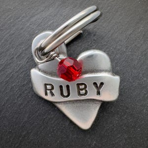 Cat Tag - Cat ID Tag - Cat Collar Tag - Gift for Cat - Small Dog Tag - Pet ID Tag - Small Pet Tag - Cat Name Tag - Hand Stamped Heart image 4