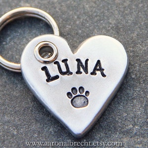 Custom Heart Pet ID Tag: Hand Stamped Aluminum, Made in USA