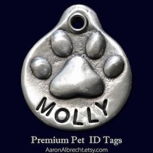 Personalized Pewter Dog Tag: Hand Stamped Paw Print Pet ID