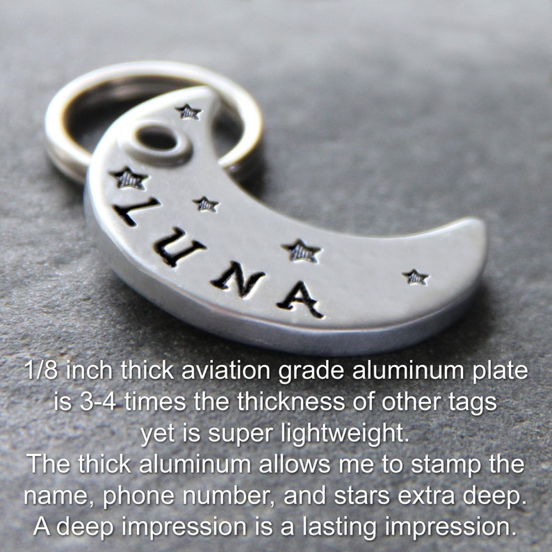 Hand Stamped Dog Tag, Personalized Dog Tag, Custom Dog Tag, Dog Tag For Dogs, Moon Dog Tag, Luna Name Tag image 3