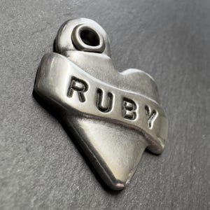Cat Tag - Cat ID Tag - Cat Collar Tag - Gift for Cat - Small Dog Tag - Pet ID Tag - Small Pet Tag - Cat Name Tag - Hand Stamped Heart image 2