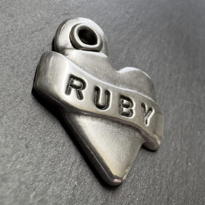 Cat Tag - Cat ID Tag - Cat Collar Tag - Gift for Cat - Small Dog Tag - Pet ID Tag - Small Pet Tag - Cat Name Tag - Hand Stamped Heart image 2