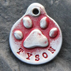 Personalized Dog ID Tag for Collar, Custom Metal Paw Print, Hand Stamped image 9