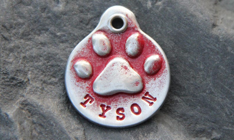 Personalized Dog ID Tag for Collar, Custom Metal Paw Print, Hand Stamped image 9