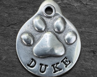 Personalized Pewter Dog ID Tag: Hand Stamped Pet Tag