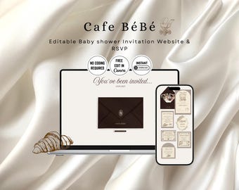 Cafe Bebe Babypartyeinladung Website - Bearbeitbare Canva-Vorlage (Digitaler Download)