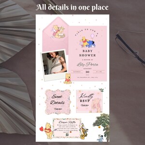 Winnie The Pooh - Digitale Babyparty-Website-Vorlage - Rosa Farben-Einladung - Bearbeitbare Canva-Website - Antwortwünsche Bild 9