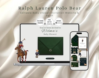 Ralph Lauren Polo-Bär-Babyparty-Einladungs-Website, adretter Teddybär einladen (Canva-Vorlage)