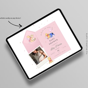 Winnie The Pooh - Digitale Babyparty-Website-Vorlage - Rosa Farben-Einladung - Bearbeitbare Canva-Website - Antwortwünsche Bild 4