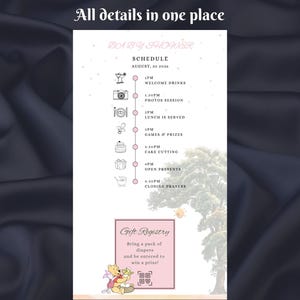 Winnie The Pooh - Digitale Babyparty-Website-Vorlage - Rosa Farben-Einladung - Bearbeitbare Canva-Website - Antwortwünsche Bild 10