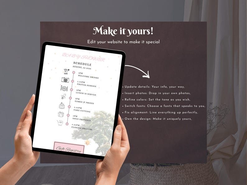 Winnie The Pooh - Digitale Babyparty-Website-Vorlage - Rosa Farben-Einladung - Bearbeitbare Canva-Website - Antwortwünsche Bild 7