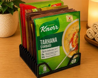 Organizador de cocina para sobres de sopa y especias – estante inclinado