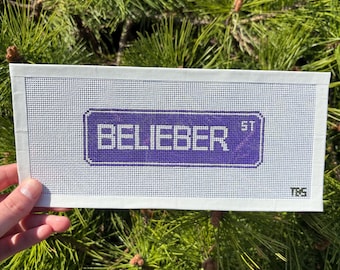 Tela per ricamo a punto croce con scritta "Belieber Street St Sign" di Justin Bieber, 18 maglie, kit per ricamo a punto croce, dipinto a mano, ispirato ai testi delle canzoni, adatto ai principianti.