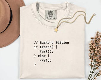 キャッシュできるならバックエンド開発者Tシャツ Comfort Colors 1717、面白いプログラマーTシャツ、コーディングユーモアTシャツ、ソフトウェアエンジニアTシャツ
