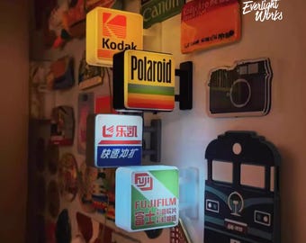 Zestaw świecących magnesów w kształcie aparatu retro - Light Box, nostalgiczna dekoracja studia fotograficznego, wyjątkowy prezent dla fotografów