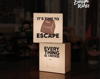 Letrero luminoso con juego de palabras divertido para teclado / Es hora de escapar de Ctrl Mini Caja de luz / Decoración de escritorio para frikis de la tecnología / Regalo para programadores