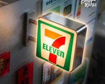 Mini Light Up Sign Magnet | Glowing Japanese Convenience Store Fridge Magnet | Lighted Mini Street Sign Decor & Gift for Gamers