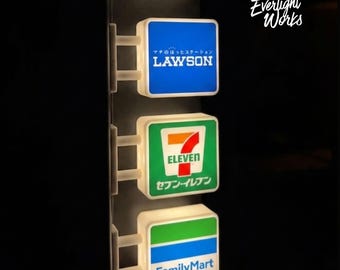 Set of 3 Japanese Convenience Store LED Lightbox Sign Magnets | Miniature Konbini Night Alley Display | 3D Printed Custom Magnet Set