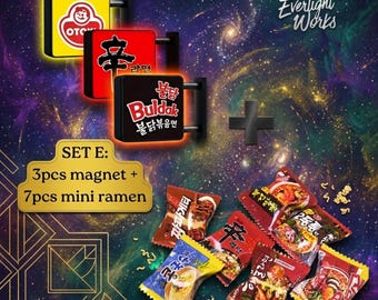 Imanes luminosos LED para ramen coreano / Miniaturas para exhibir fideos Buldak Shin Ramyun en el mercado nocturno / Juego de imanes personalizados impresos en 3D