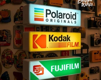 Set of 3 or Individual Retro Camera Light Box Sign, Vintage Kodak Polaroid Fujifilm LED Wall Decor Light-Up Magnets