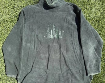 Vintage Turtleneck Embroidered Christmas Tree Sweater With Jewels Womens M super cute