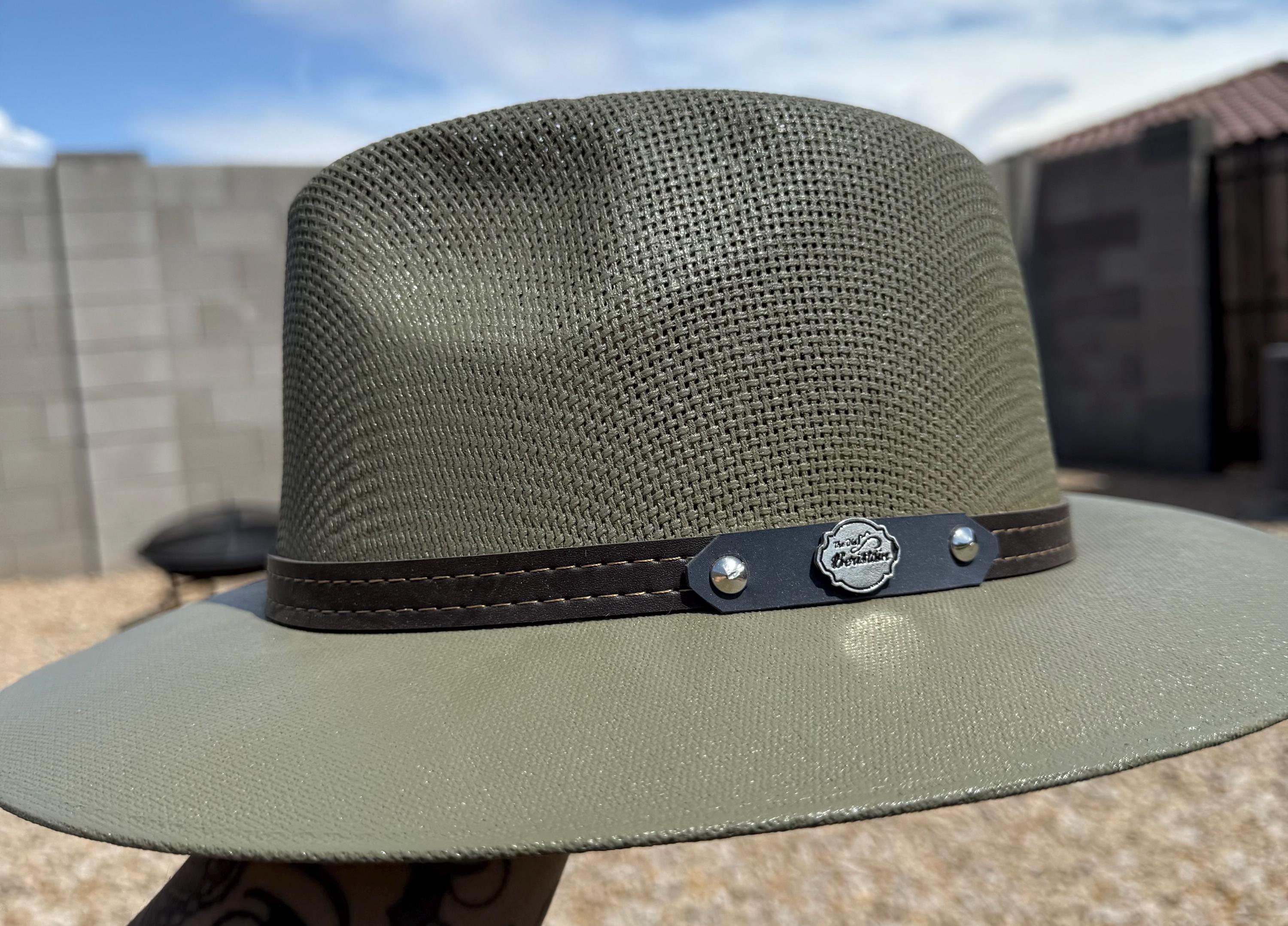 Olive Green Embroidered Cowboy Hat Emerald green branded suede flat brim western cowboy hat  main image 3