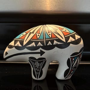 Acoma NM Pueblo Pottery Hand Painted Signed C Juanico Medicine Bear Rare Native