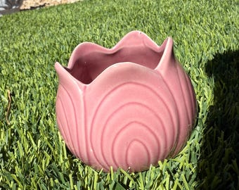 Vintage TULIP 1986 Sirius Enterprises Inc Small Pink Petals Planter Vase Pottery dish rare tulip shape