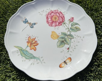 Lenox Dinner Plate Butterfly Meadow Dragonfly 11" dinner plate Rare Cottage Boho Farm lady bug gift idea