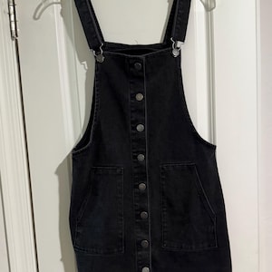 black overall dress denim Black Denim Overall Dress