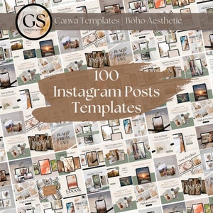 100 Boho Digital Products Instagram Post Templates, Boho Instagram Post Templates, Canva Templates Business Beige Boho Social Media Template