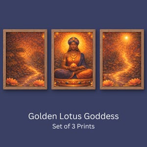 Golden Lotus Goddess - Afrohemian Triptych Wall Art Set of 3 Prints