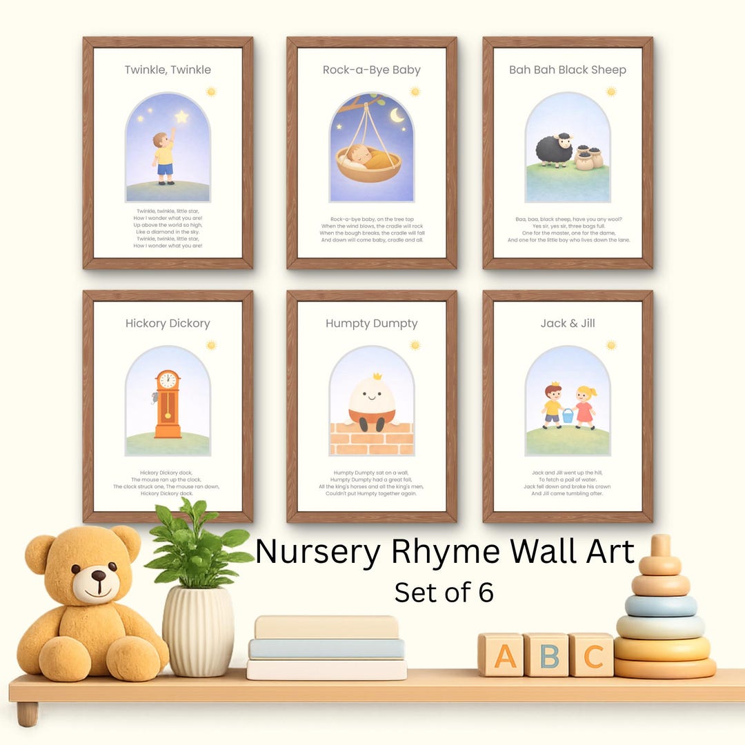 Printable Nursery Rhyme Wall Art - Set of 6 | Little Star | Rock-a-bye ...