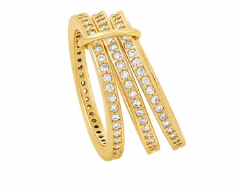 14K Gold Plated Stacking Interlocking Rings, Emerald Green, Pink, CZ, Multiband Locking Rings